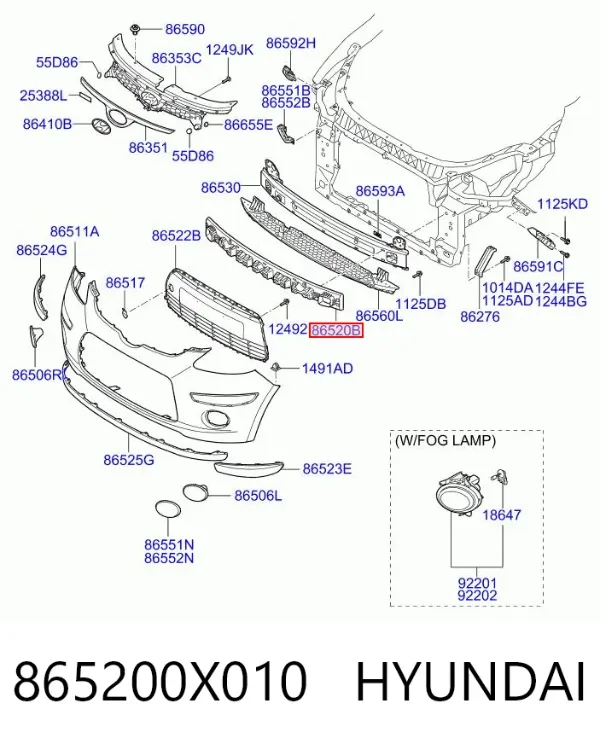 Абсорбер переднего бампера 865200X010 Hyundai/Kia