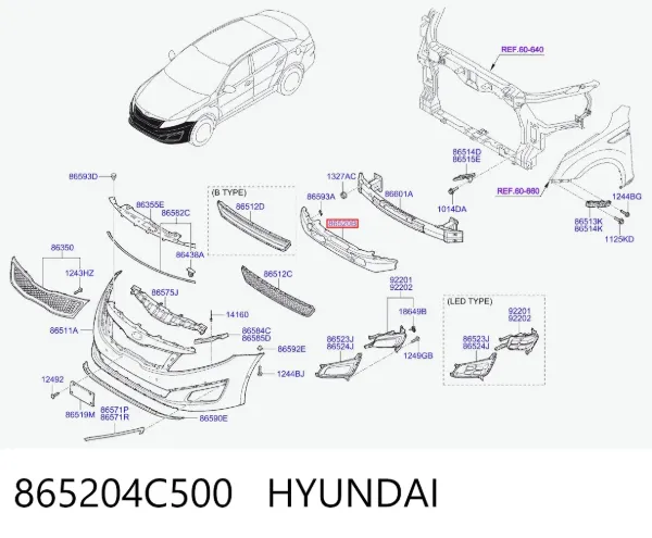 Абсорбер переднего бампера 865204C500 Hyundai/Kia