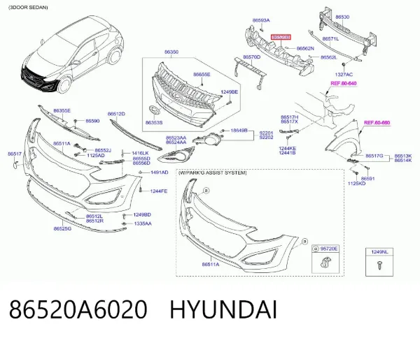 Абсорбер переднего бампера 86520A6020 Hyundai/Kia