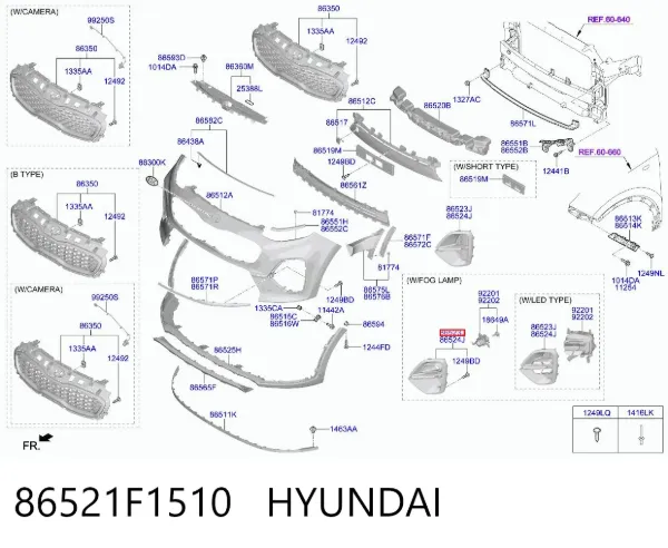 Заглушка (решетка) противотуманных фар бампера переднего левая 86521F1510 Hyundai/Kia