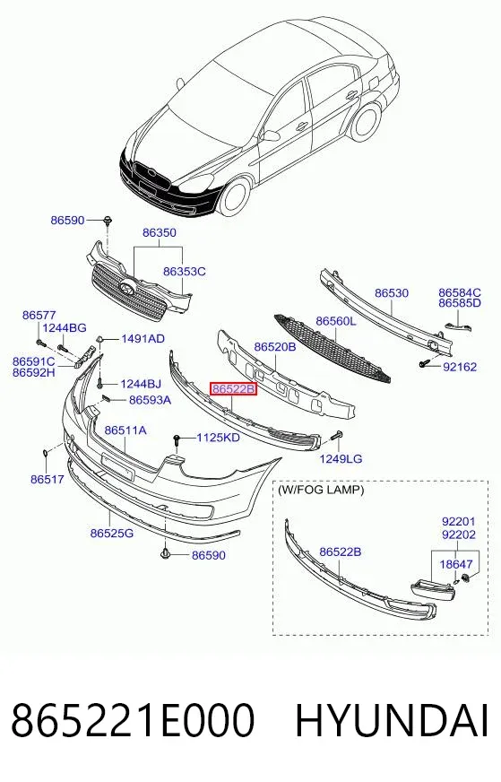 Решетка бампера переднего 865221E000 Hyundai/Kia