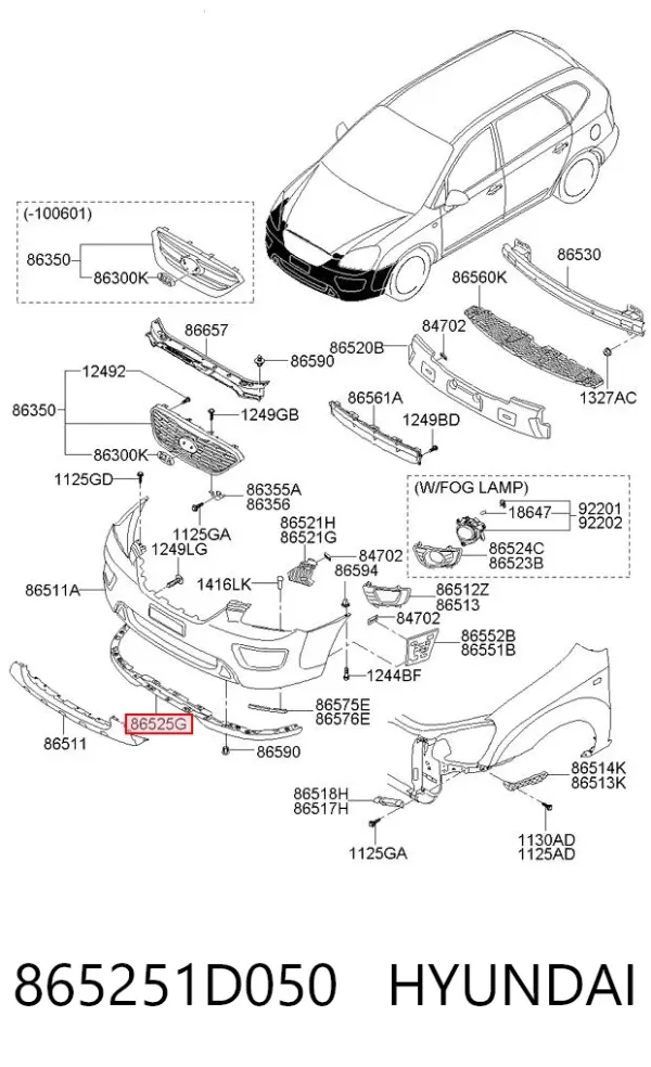 Спойлер переднего бампера 865251D050 Hyundai/Kia