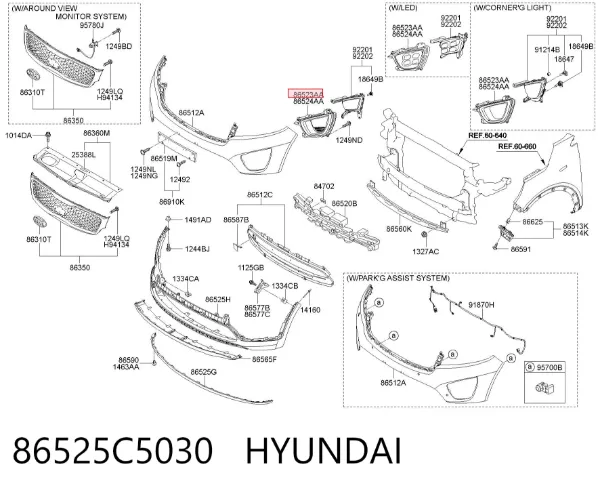 Ободок (окантовка) фары противотуманной левой 86525C5030 Hyundai/Kia