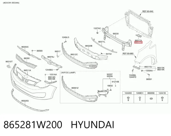 Кронштейн бампера переднего правый 865281W200 Hyundai/Kia