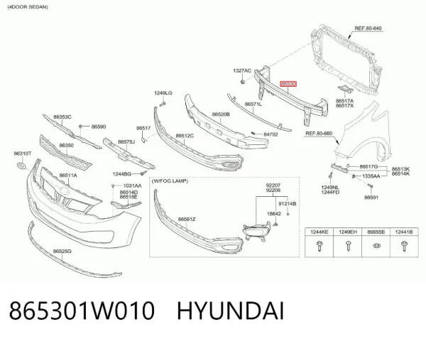 Усилитель переднего бампера 865301W010 Hyundai/Kia