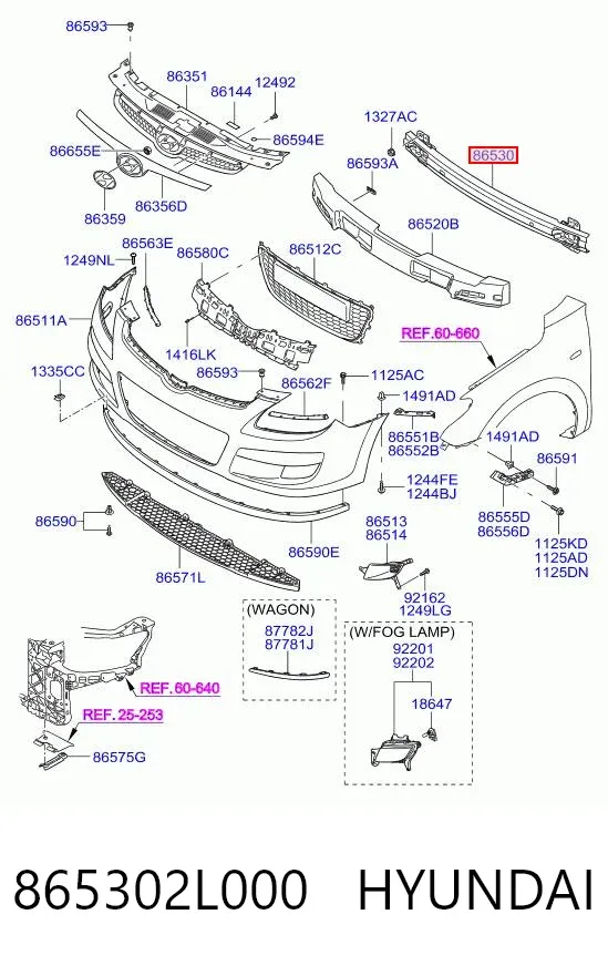 Усилитель переднего бампера 865302L000 Hyundai/Kia