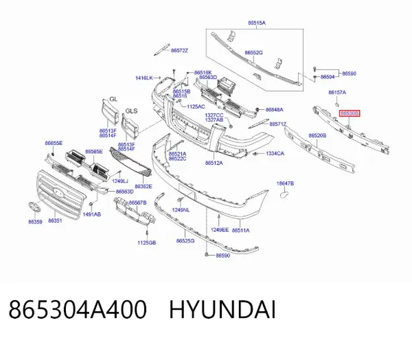 Усилитель переднего бампера 865304A400 Hyundai/Kia