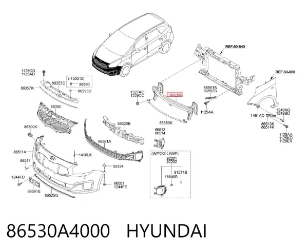 Усилитель переднего бампера 86530A4000 Hyundai/Kia