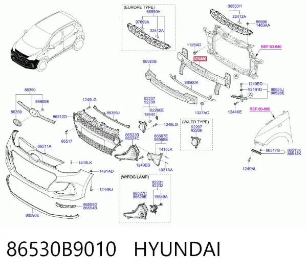 Усилитель переднего бампера 86530B9010 Hyundai/Kia