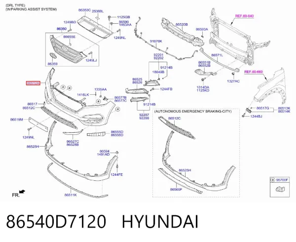 Бампер передний, верхняя часть 86540D7120 Hyundai/Kia