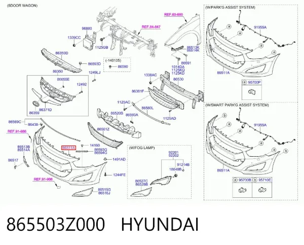 Передний бампер 865503Z000 Hyundai/Kia