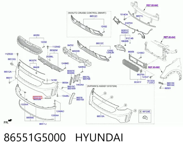 Кронштейн бампера переднего левый 86551G5000 Hyundai/Kia