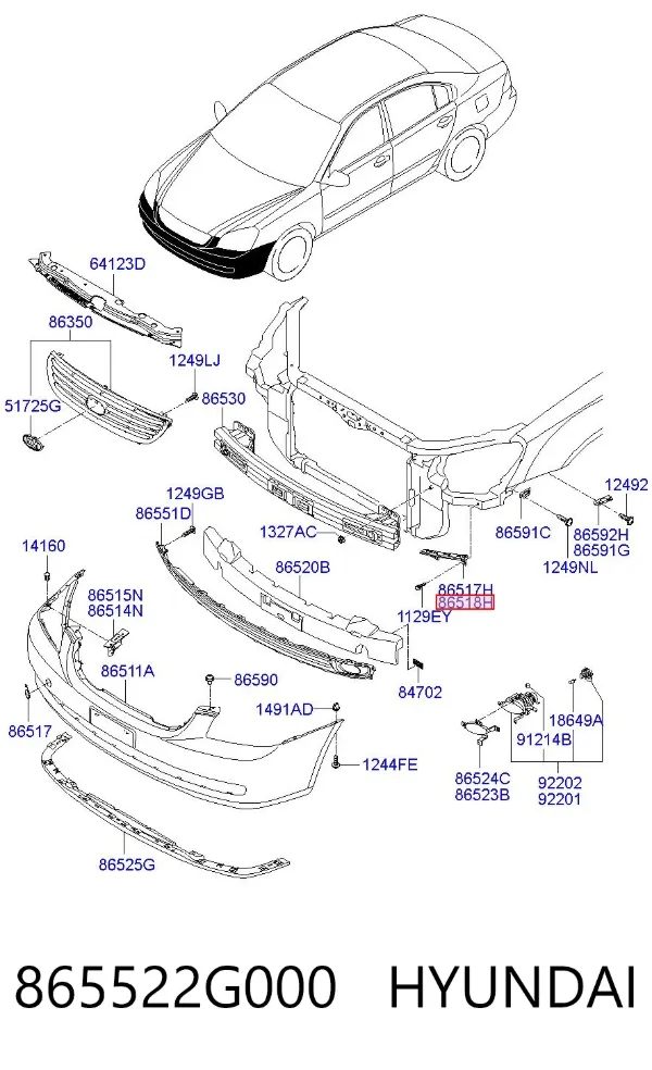 Кронштейн бампера переднего правый 865522G000 Hyundai/Kia
