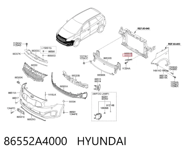 Кронштейн бампера переднего правый 86552A4000 Hyundai/Kia