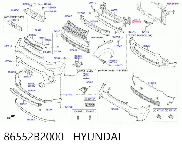Кронштейн бампера переднего правый 86552B2000 Hyundai/Kia