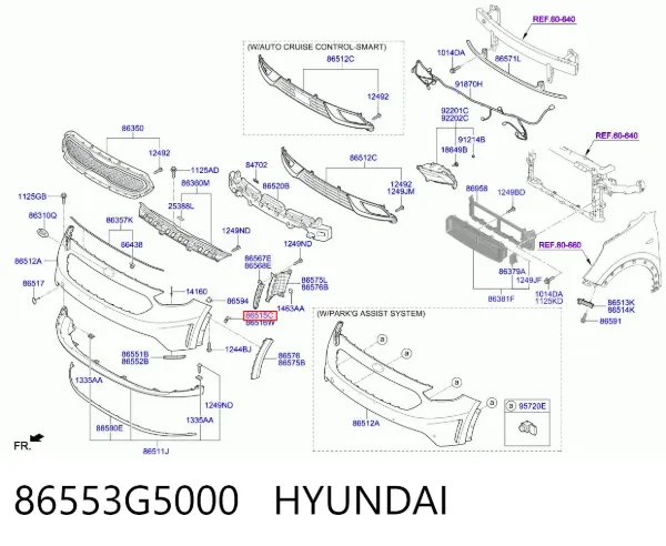 Кронштейн бампера переднего левый 86553G5000 Hyundai/Kia
