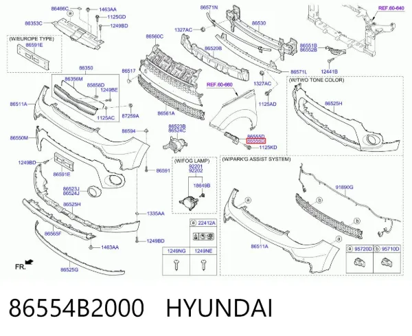 Кронштейн крепления крыла переднего правого передний 86554B2000 Hyundai/Kia