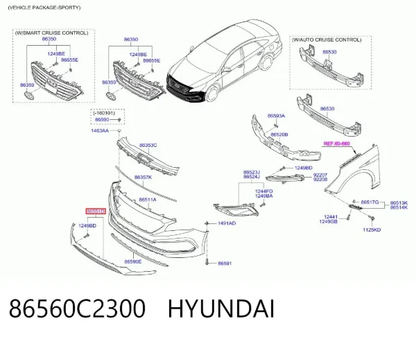 Решетка бампера 86560C2300 Hyundai/Kia