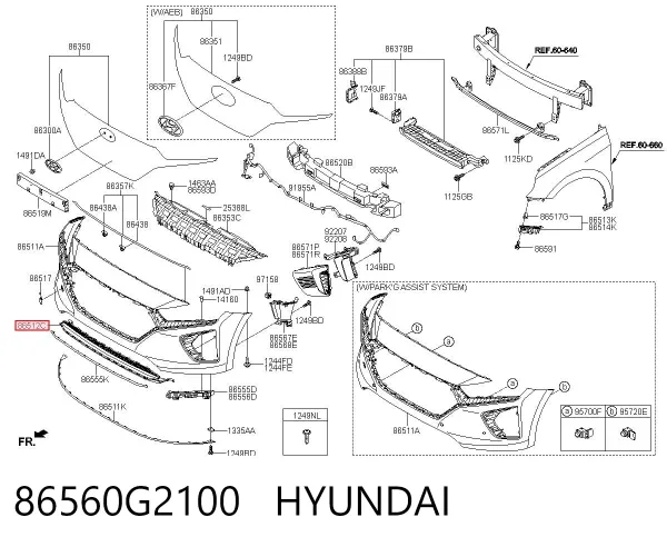 Решетка радиатора 86560G2100 Hyundai/Kia