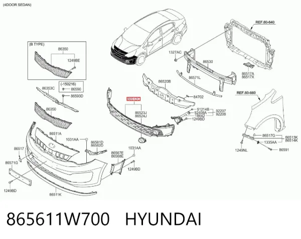 Решетка радиатора 865611W700 Hyundai/Kia