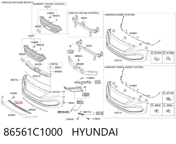 Решетка бампера переднего 86561C1000 Hyundai/Kia