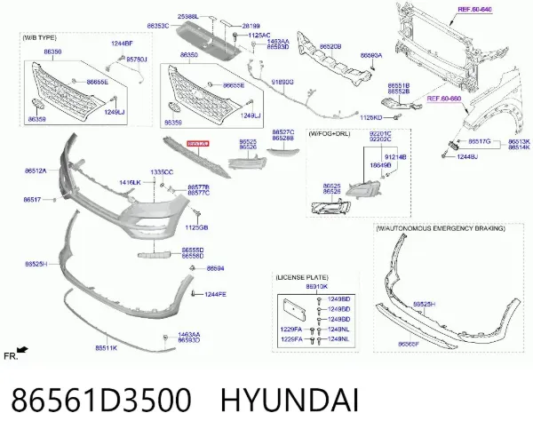 Решетка радиатора 86561D3500 Hyundai/Kia