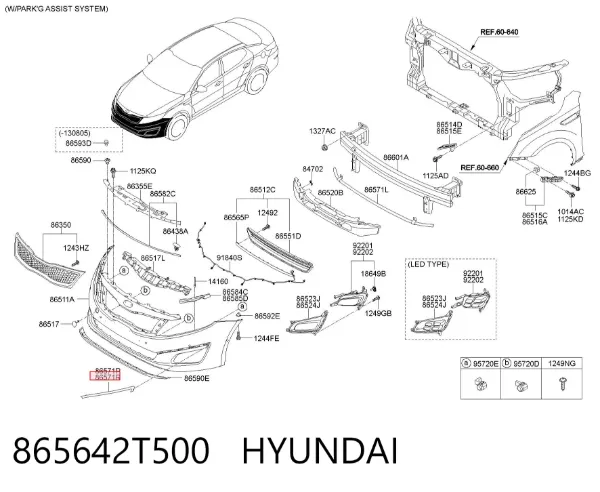 Молдинг бампера переднего правый 865642T500 Hyundai/Kia