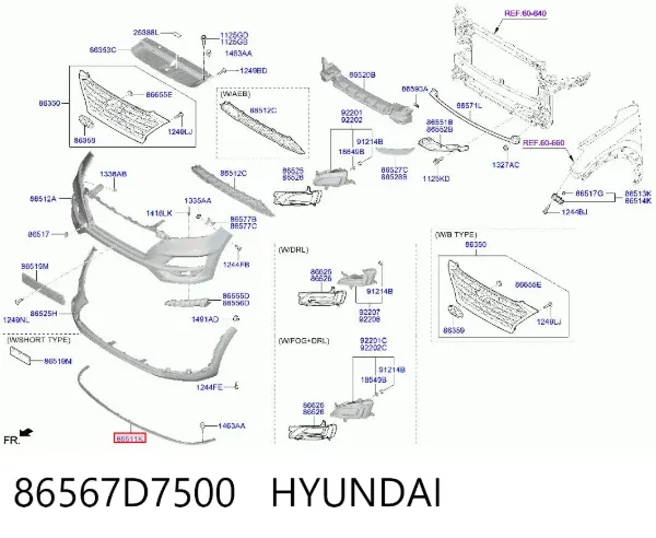 Спойлер переднего бампера 86567D7500 Hyundai/Kia