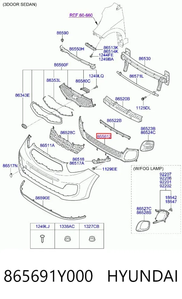 Решетка бампера 865691Y000 Hyundai/Kia