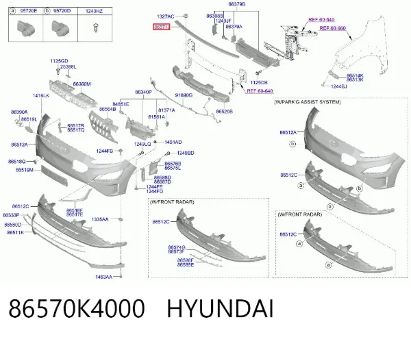 Защита бампера переднего 86570K4000 Hyundai/Kia