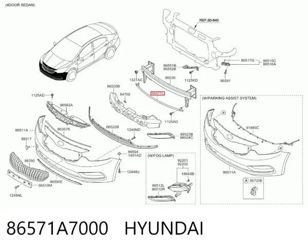 Усилитель переднего бампера 86571A7000 Hyundai/Kia