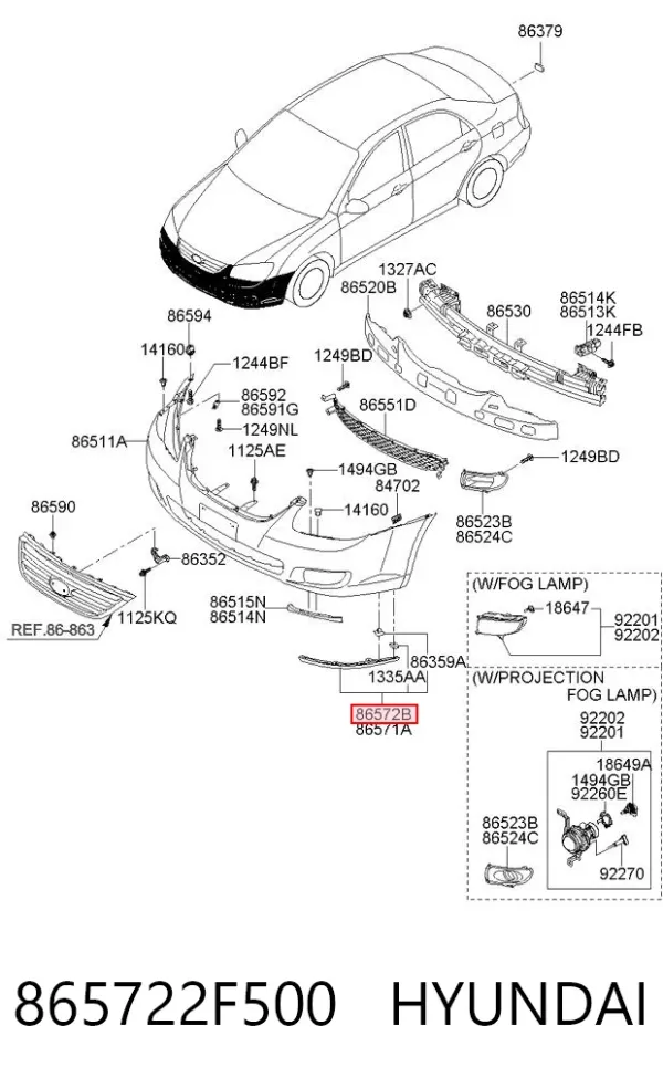 Молдинг бампера переднего правый 865722F500 Hyundai/Kia