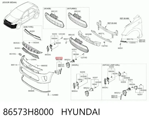 Дефлектор переднего бампера левый 86573H8000 Hyundai/Kia