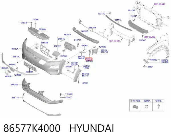 Кронштейн бампера переднего внешний левый 86577K4000 Hyundai/Kia