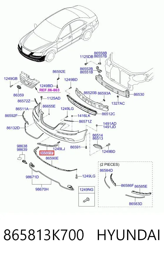 Молдинг бампера переднего левый 865813K700 Hyundai/Kia