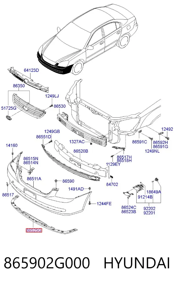 Спойлер переднего бампера 865902G000 Hyundai/Kia