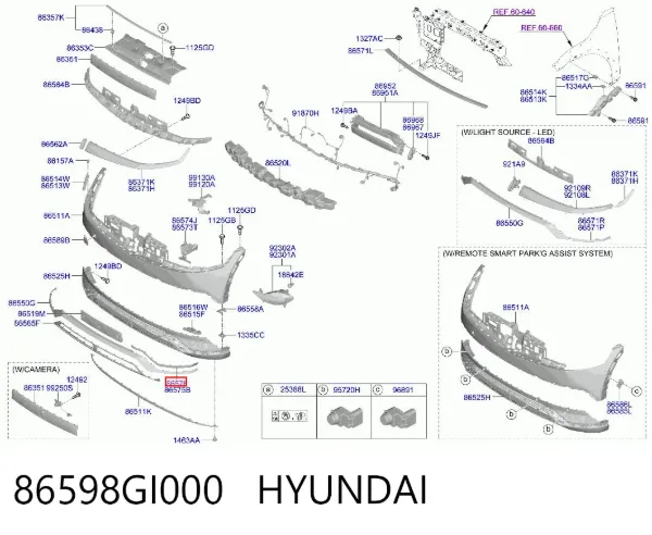 Молдинг бампера переднего правый 86598GI000 Hyundai/Kia
