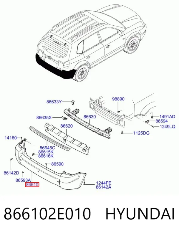Задний бампер 866102E010 Hyundai/Kia