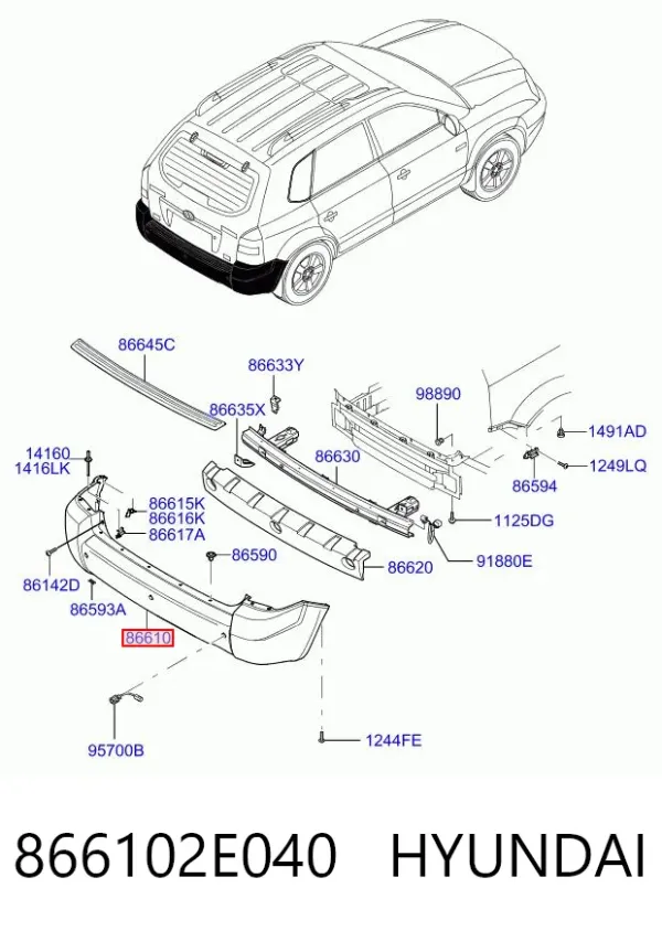 Задний бампер 866102E040 Hyundai/Kia