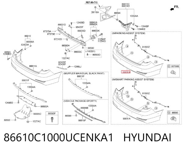 Задний бампер 86610C1000UCENKA1 Hyundai/Kia