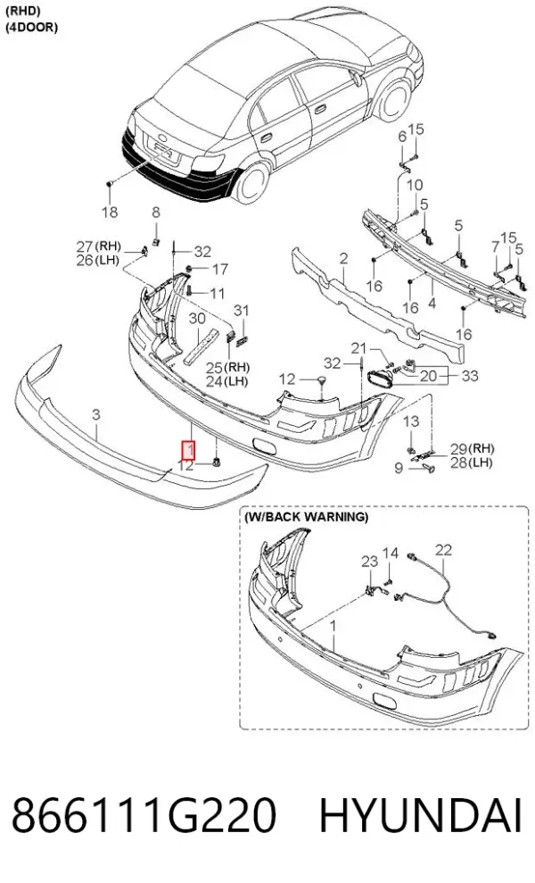 Задний бампер 866111G220 Hyundai/Kia