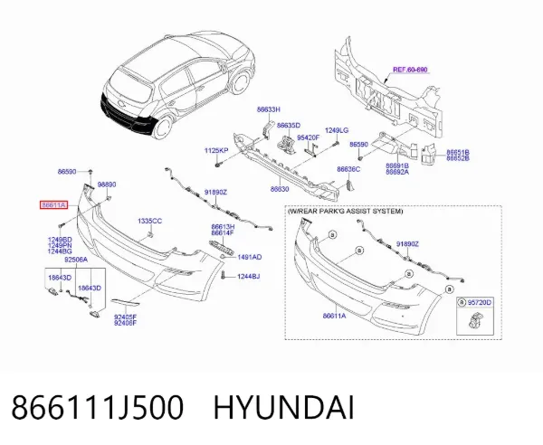 Задний бампер 866111J500 Hyundai/Kia