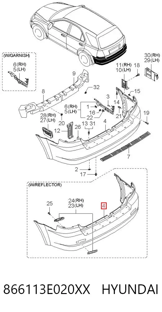 Задний бампер 866113E020XX Hyundai/Kia