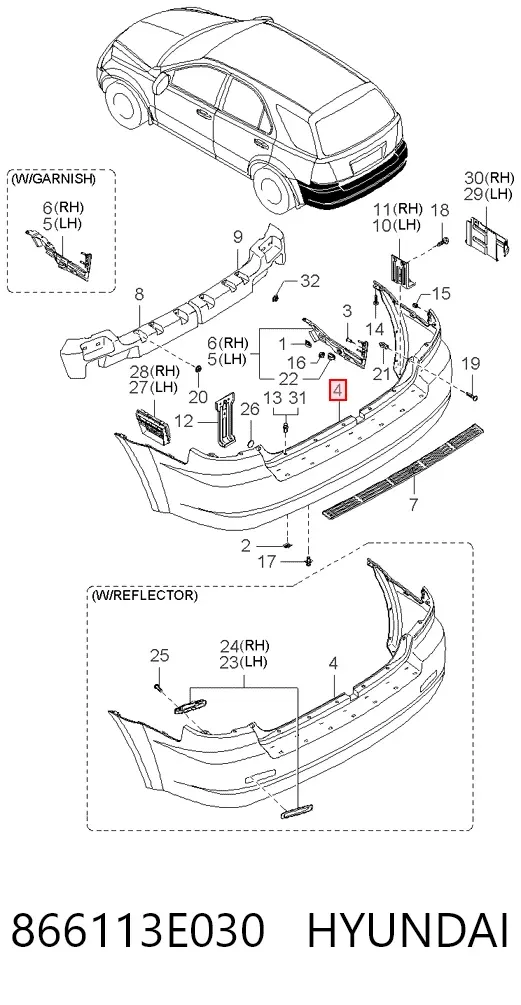 Задний бампер 866113E030 Hyundai/Kia