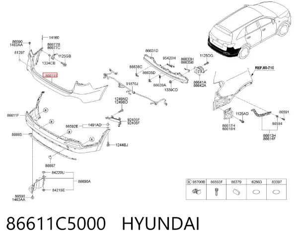 Верхняя часть заднего бампера 86611C5000 Hyundai/Kia
