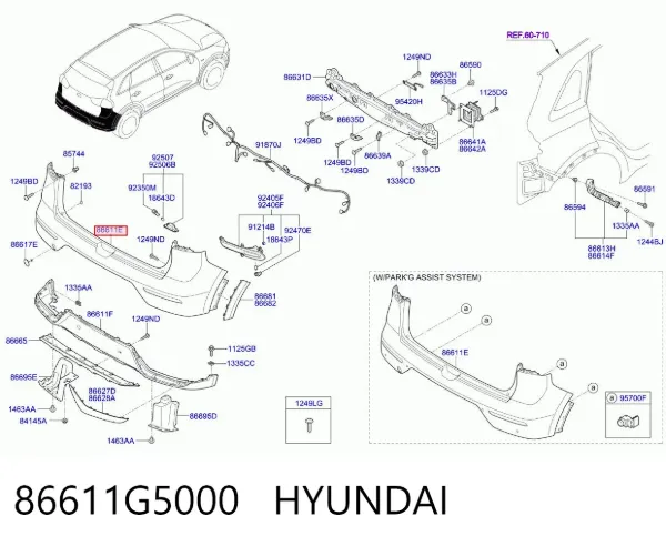 Верхняя часть заднего бампера 86611G5000 Hyundai/Kia