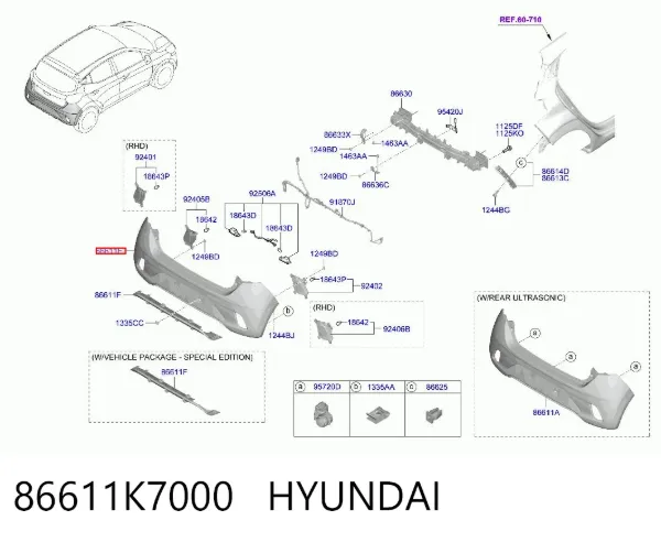 Задний бампер 86611K7000 Hyundai/Kia