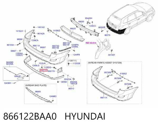 Спойлер заднего бампера 866122BAA0 Hyundai/Kia
