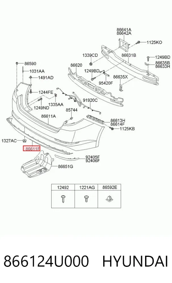 Нижняя часть заднего бампера 866124U000 Hyundai/Kia