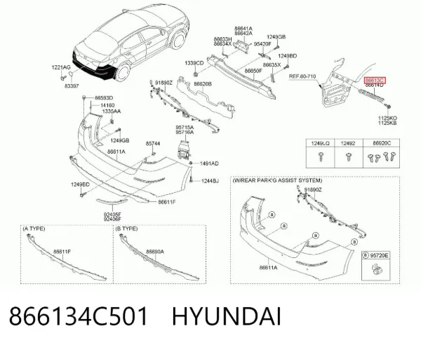 Кронштейн бампера заднего левый 866134C501 Hyundai/Kia